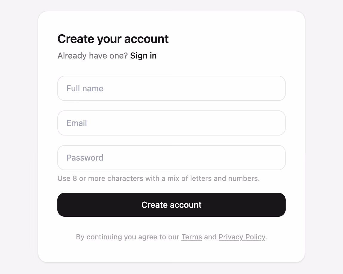 Podgląd: Centered card sign-up