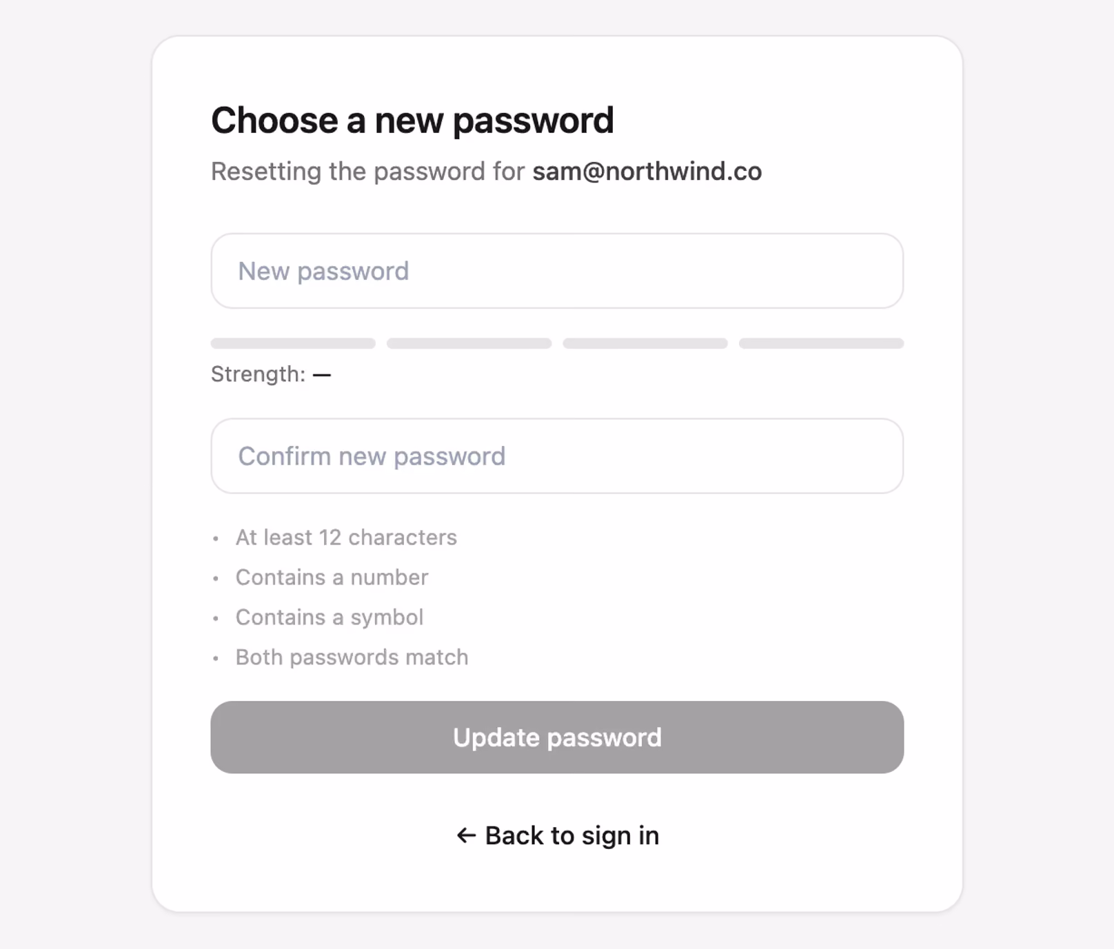 Podgląd: Reset password with strength meter