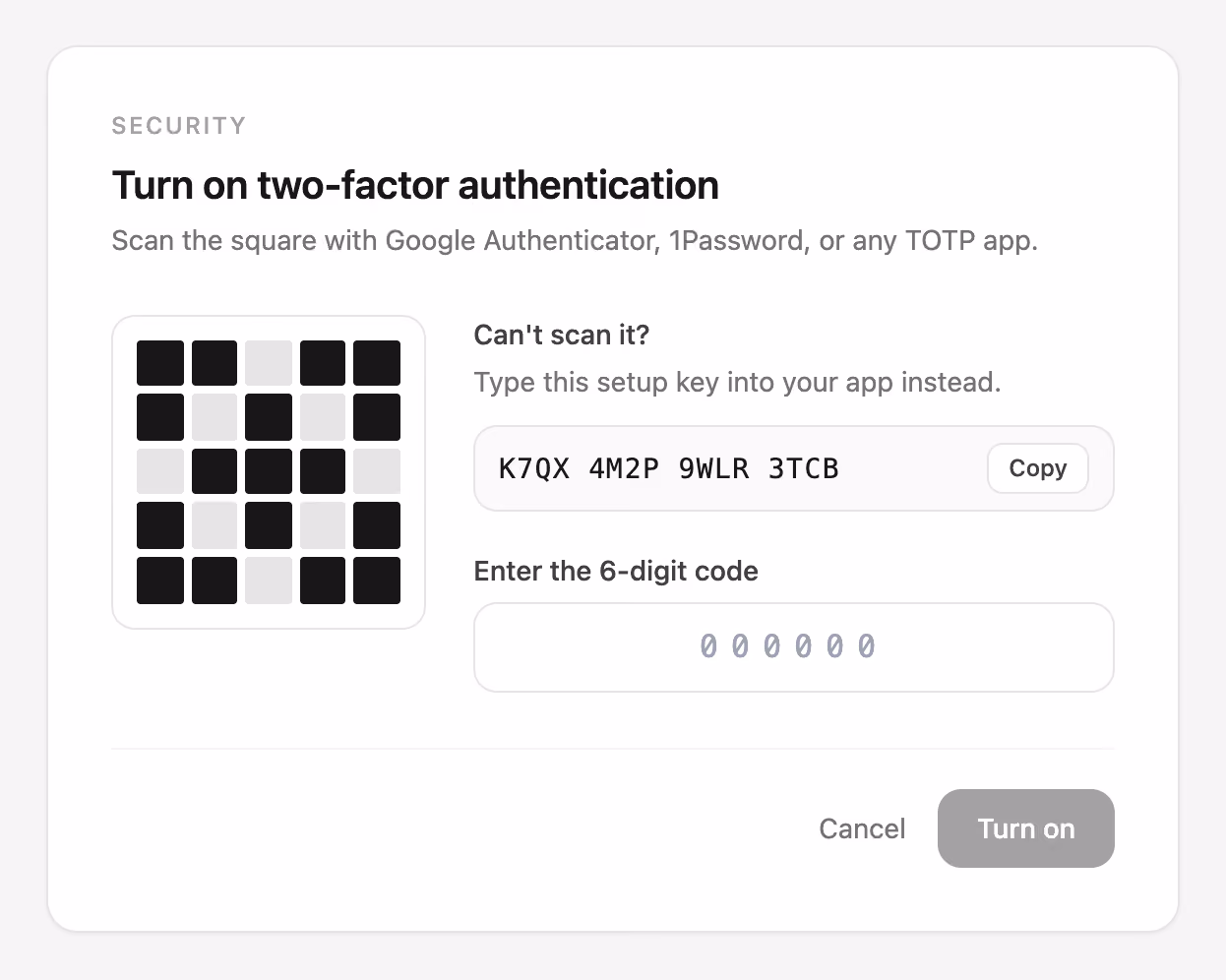 Podgląd: Two-factor setup with QR