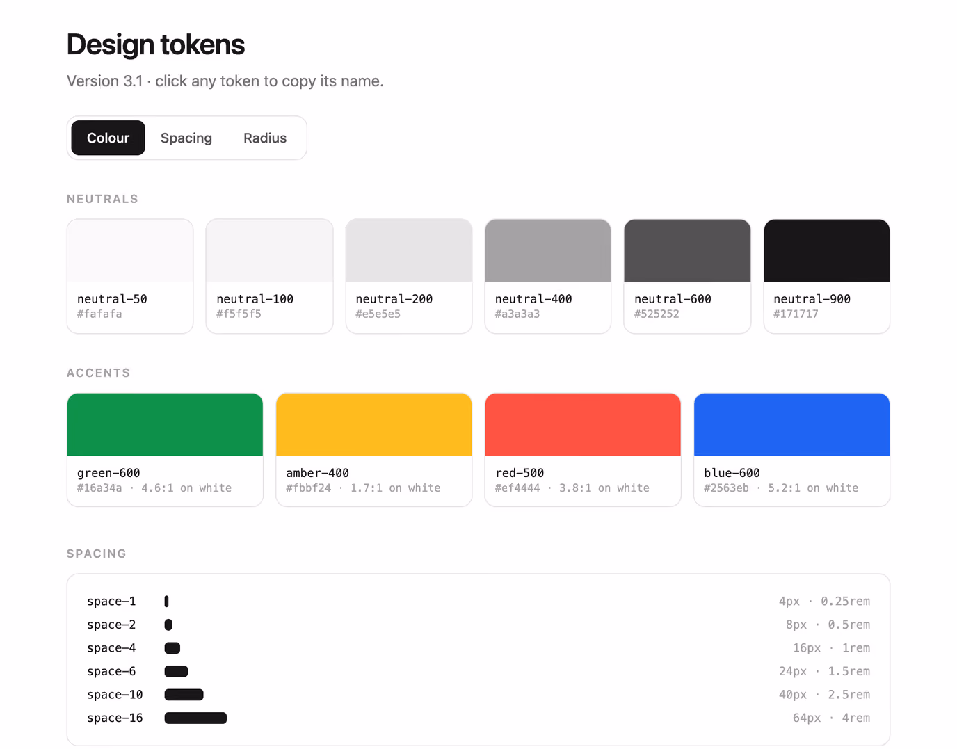 Podgląd: Design token swatch sheet