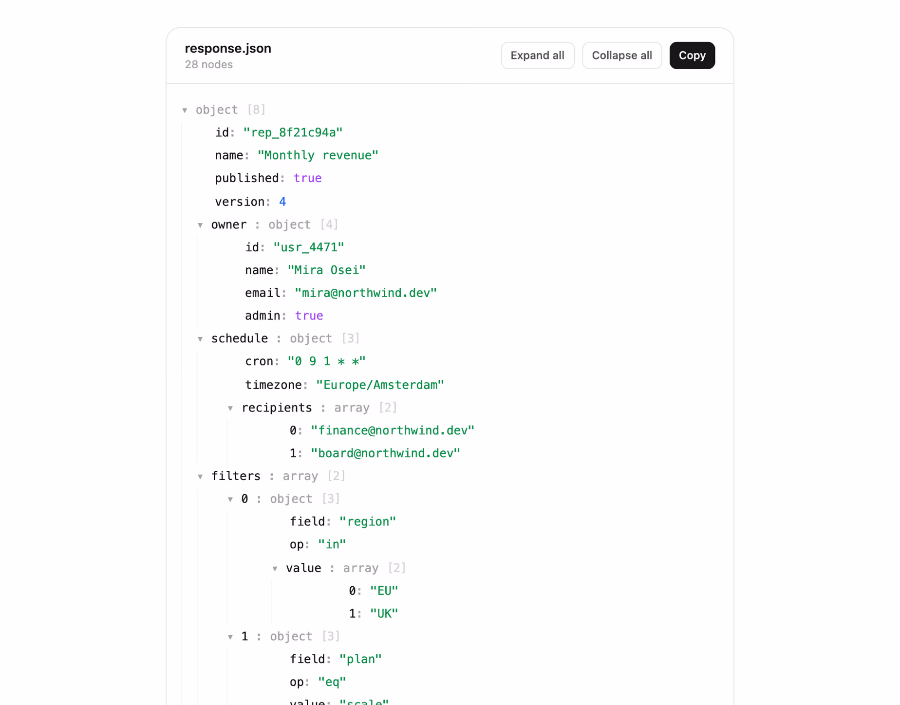Podgląd: JSON tree viewer