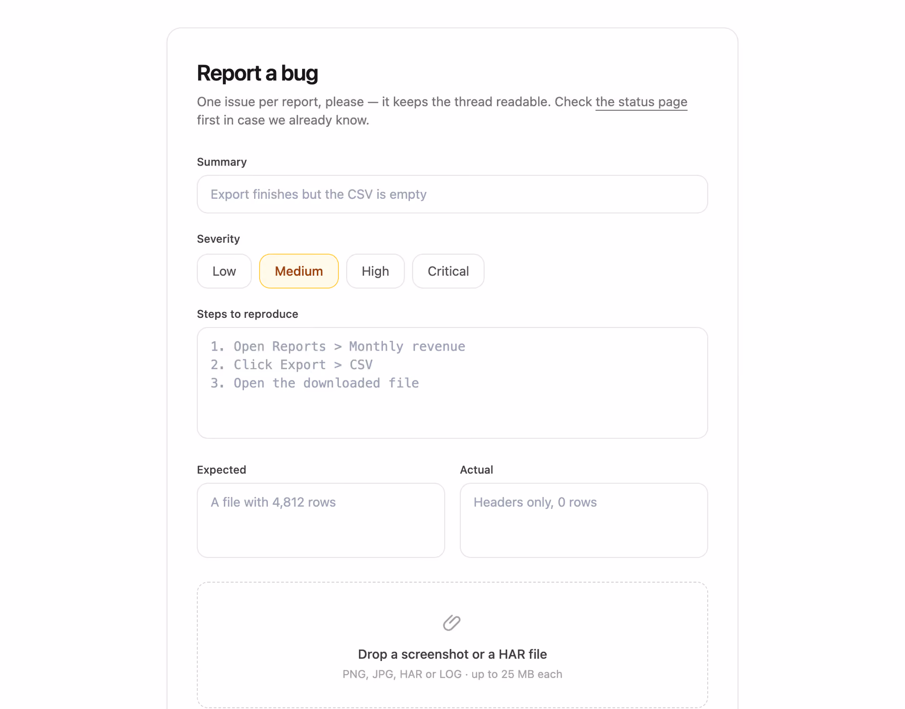 Podgląd: Bug report form