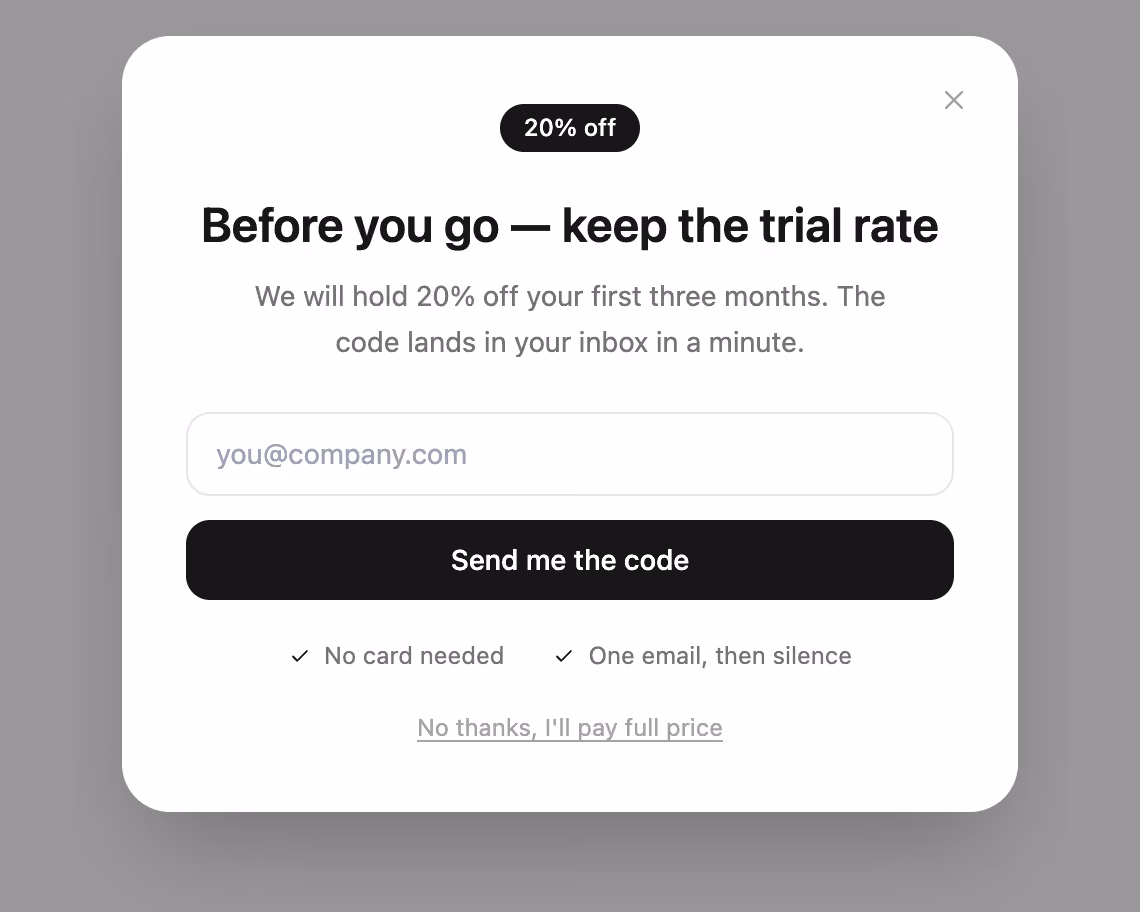 Podgląd: Exit-intent offer modal