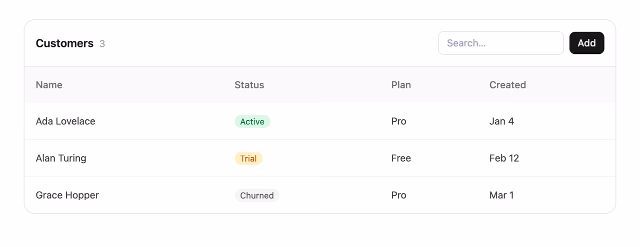 Podgląd: Data table with toolbar