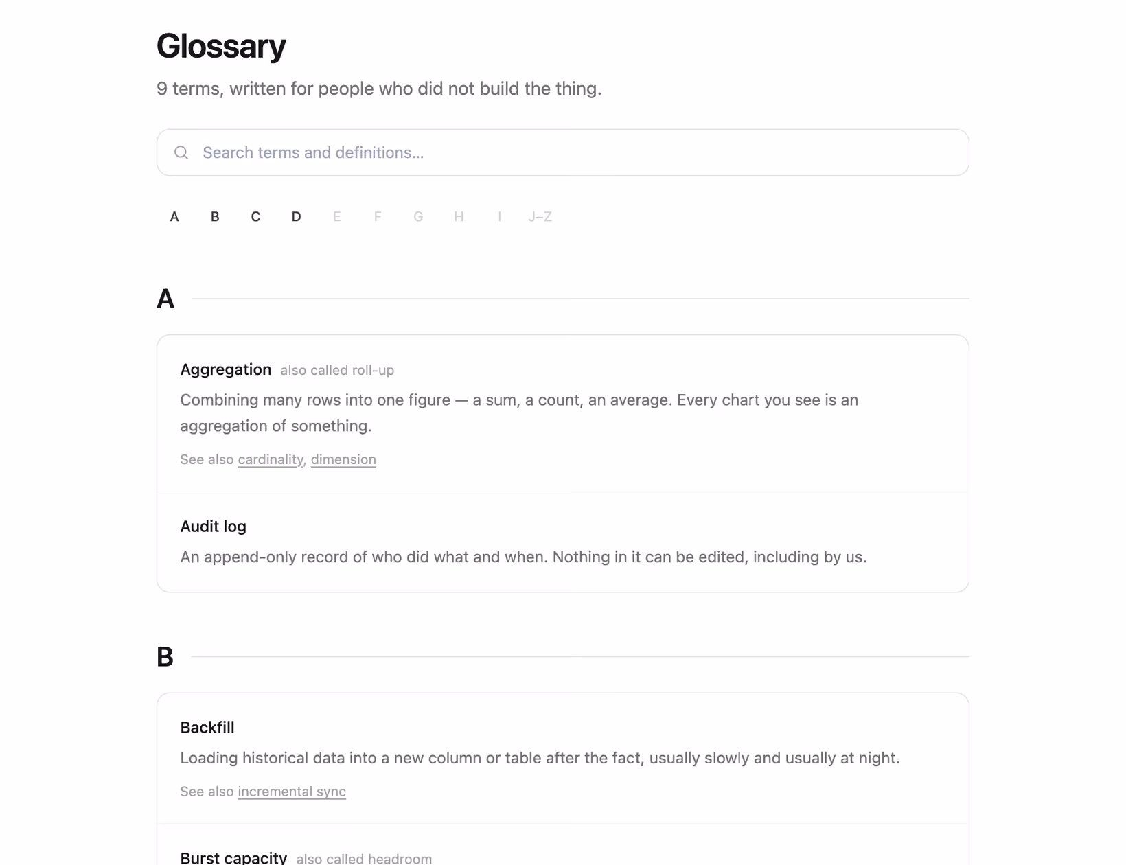 Podgląd: Glossary index A to Z