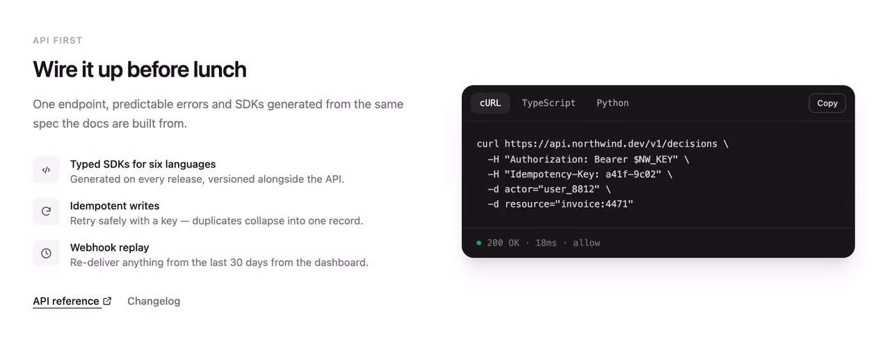 Podgląd: API block with language tabs
