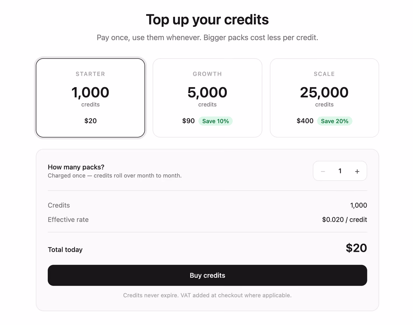 Podgląd: Credit pack top-up