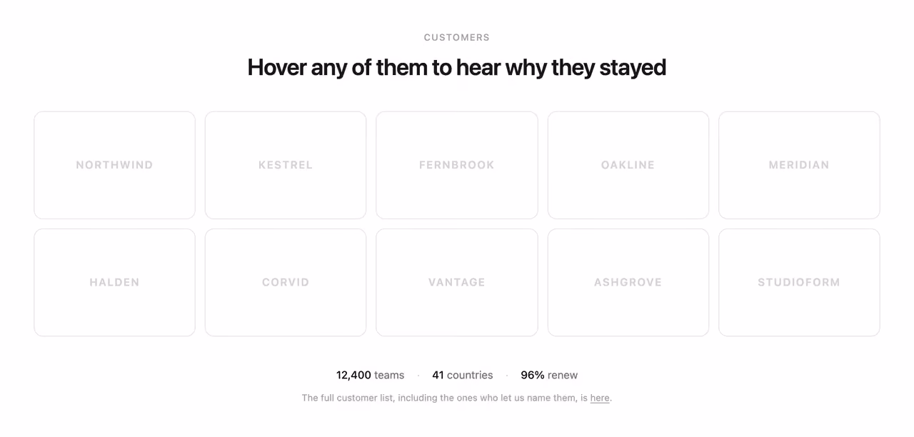 Podgląd: Logo wall with hover quotes